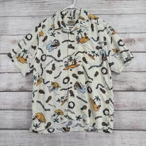 QuikSilver Waterman Collection Mele Kalikimaka Button Down Shirt Mens L Cream